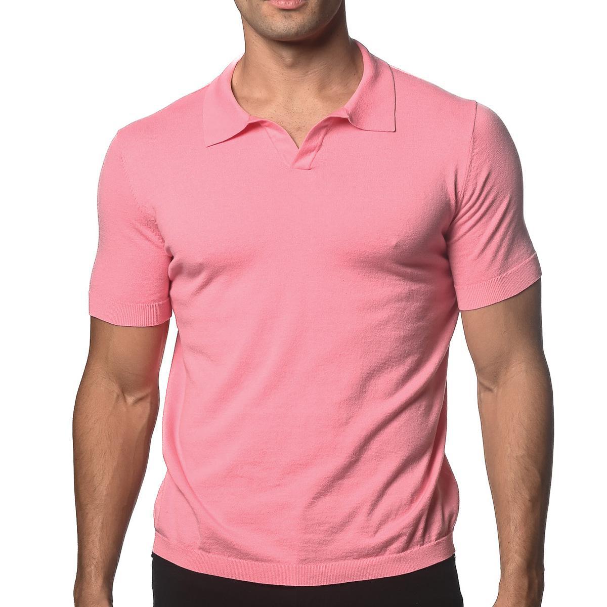 Bubble Gum Pink Johnny Collar Knitted Polo by Postmarc