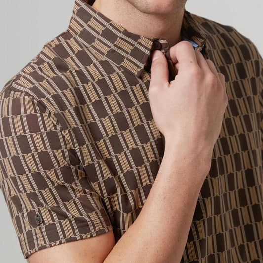 Sad Nile Brown/Blue Geometric Print Cotton Polo by 4funkyflavours