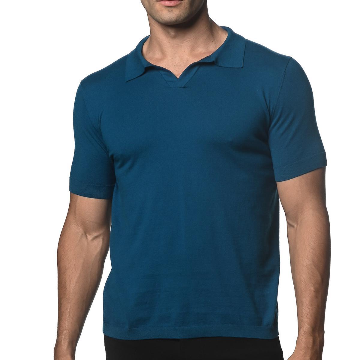 Peacock Blue Johnny Collar Knitted Polo by Postmarc