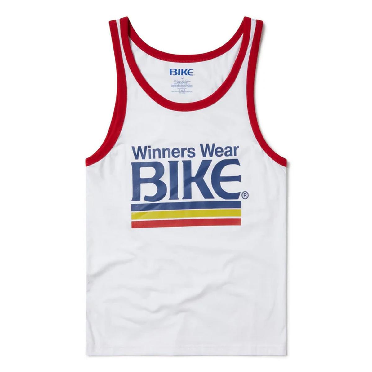 White/Red Logo Ringer Tank by Bike Athletic