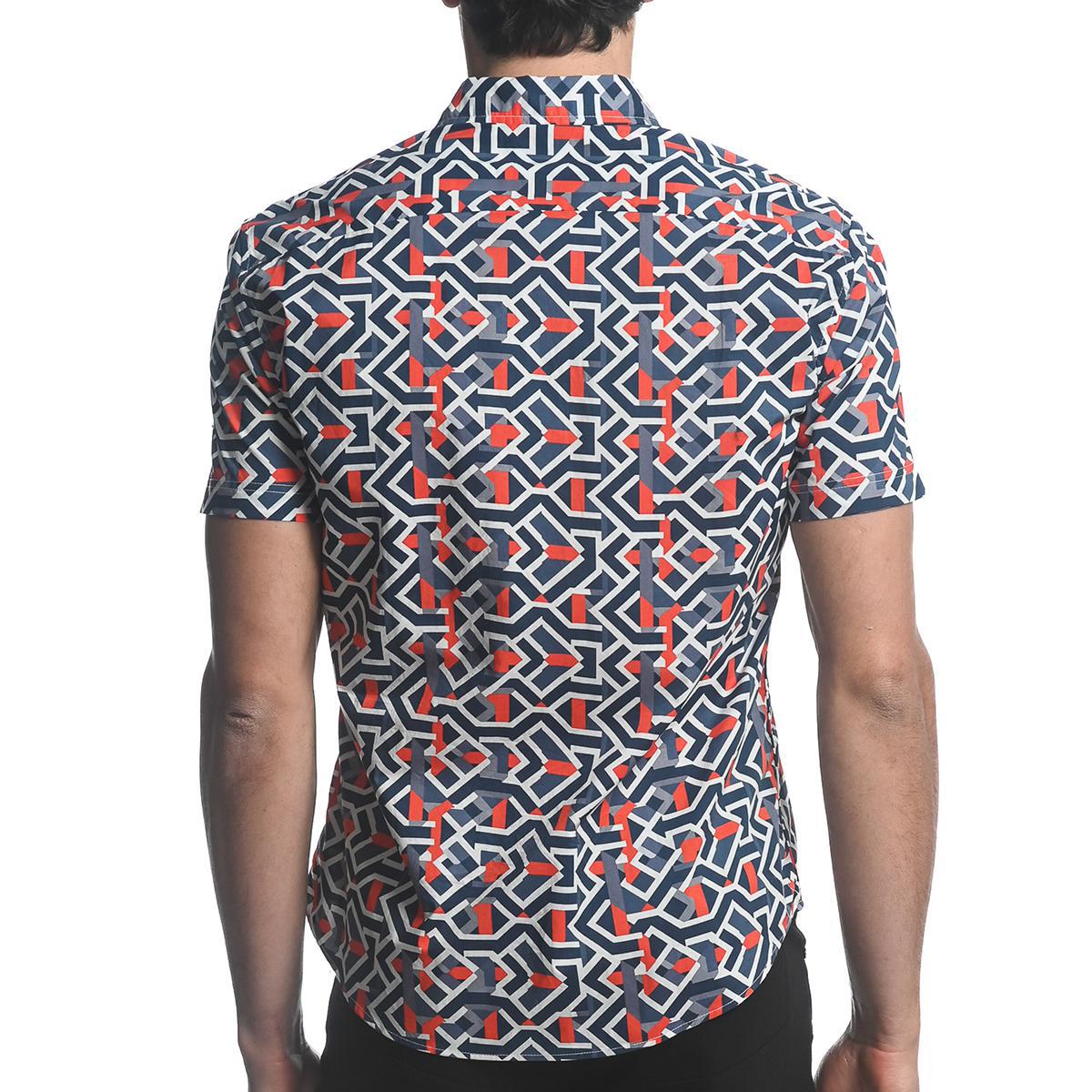 Navy/Red Arrows Cotton/Tencel Short Sleeve Shirt by Postmarc