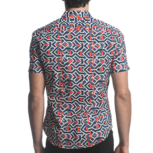 Navy/Red Arrows Cotton/Tencel Short Sleeve Shirt by Postmarc