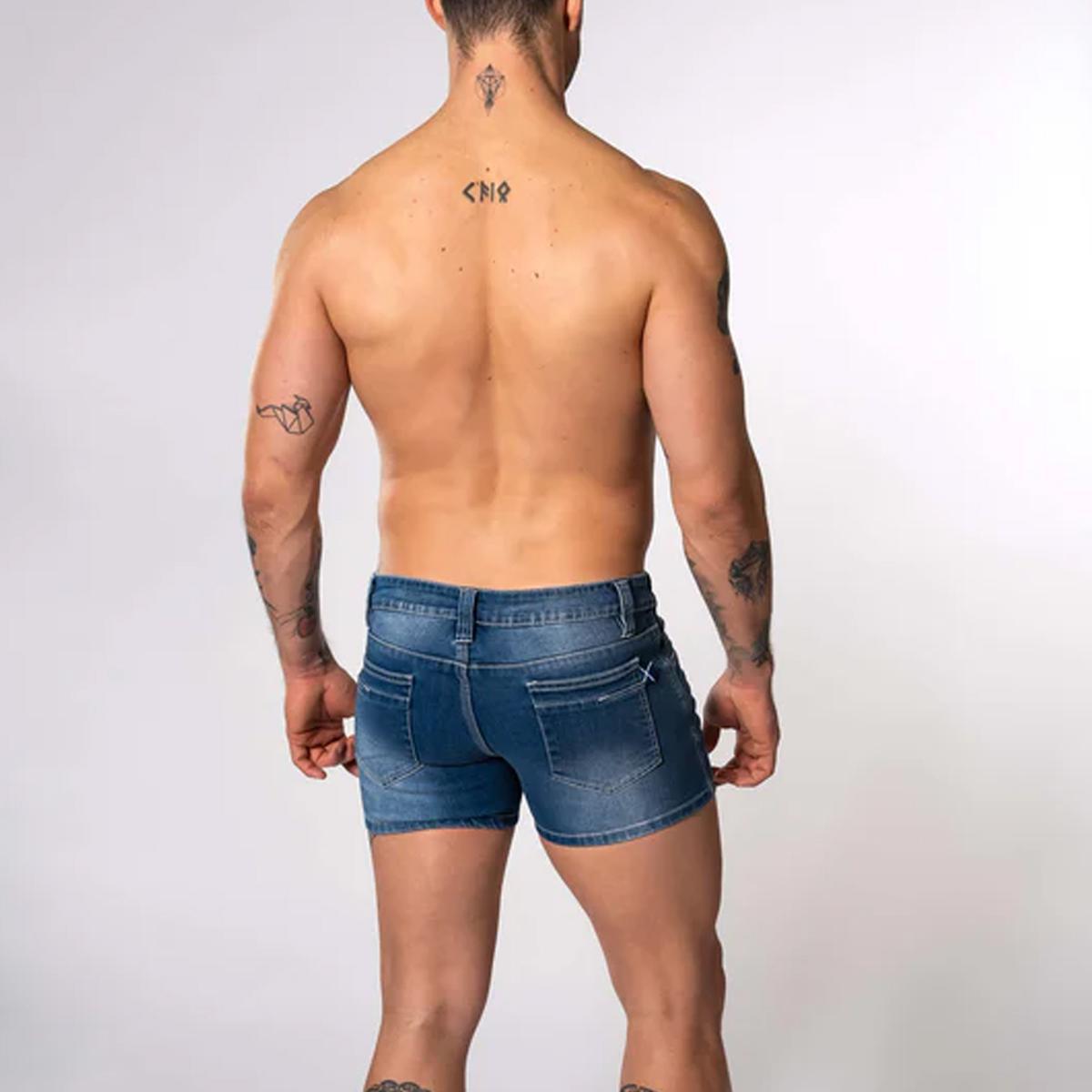 Sky Blue Denim 4" Inseam Stretch Cotton Ceetee Shorts by TigerXHorse Denim
