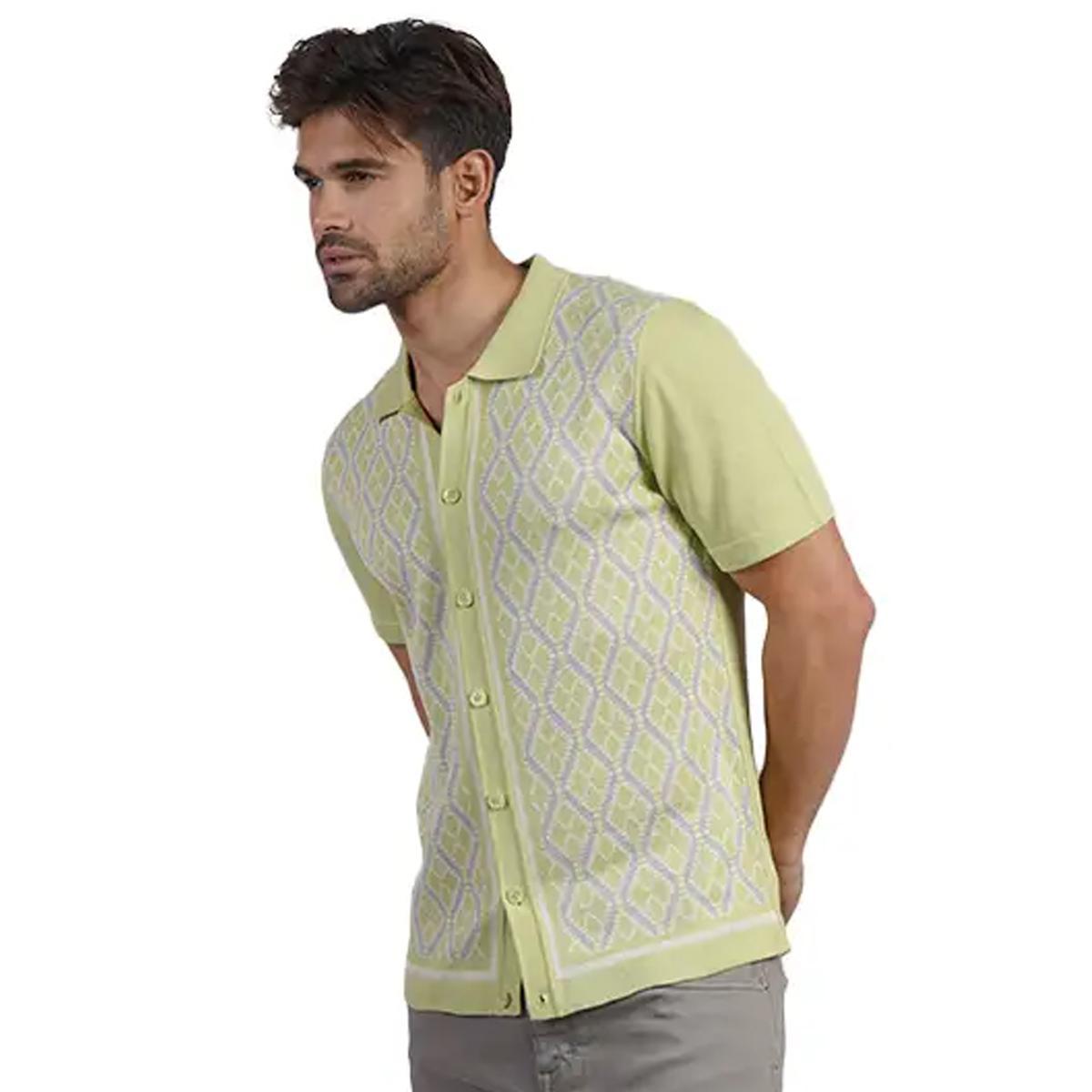 Green Diamond Weave Knit Polo by Eight X