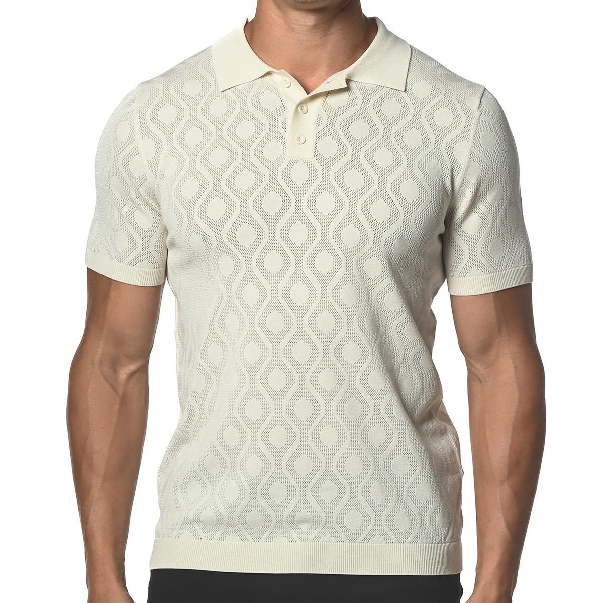 Off White Spiro Textured Silk and Tencel Mesh Knit Polo Shirt by Postmarc