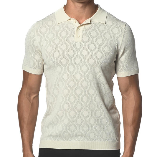 Off White Spiro Textured Silk and Tencel Mesh Knit Polo Shirt by Postmarc