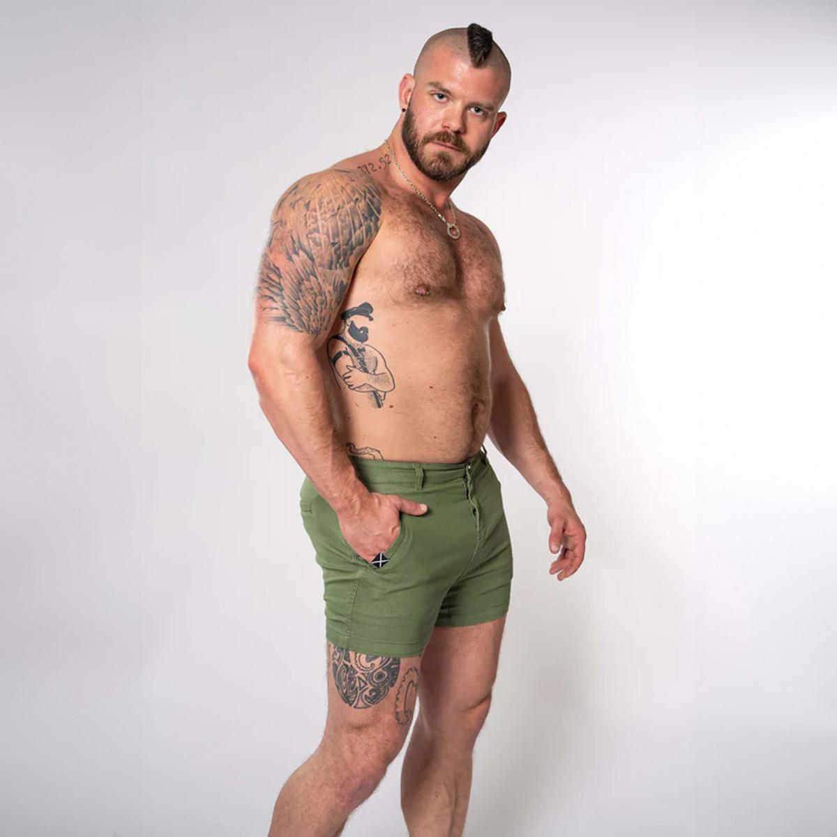 Jungle Green 4" Inseam Stretch Cotton Finn Shorts by TigerXHorse Denim