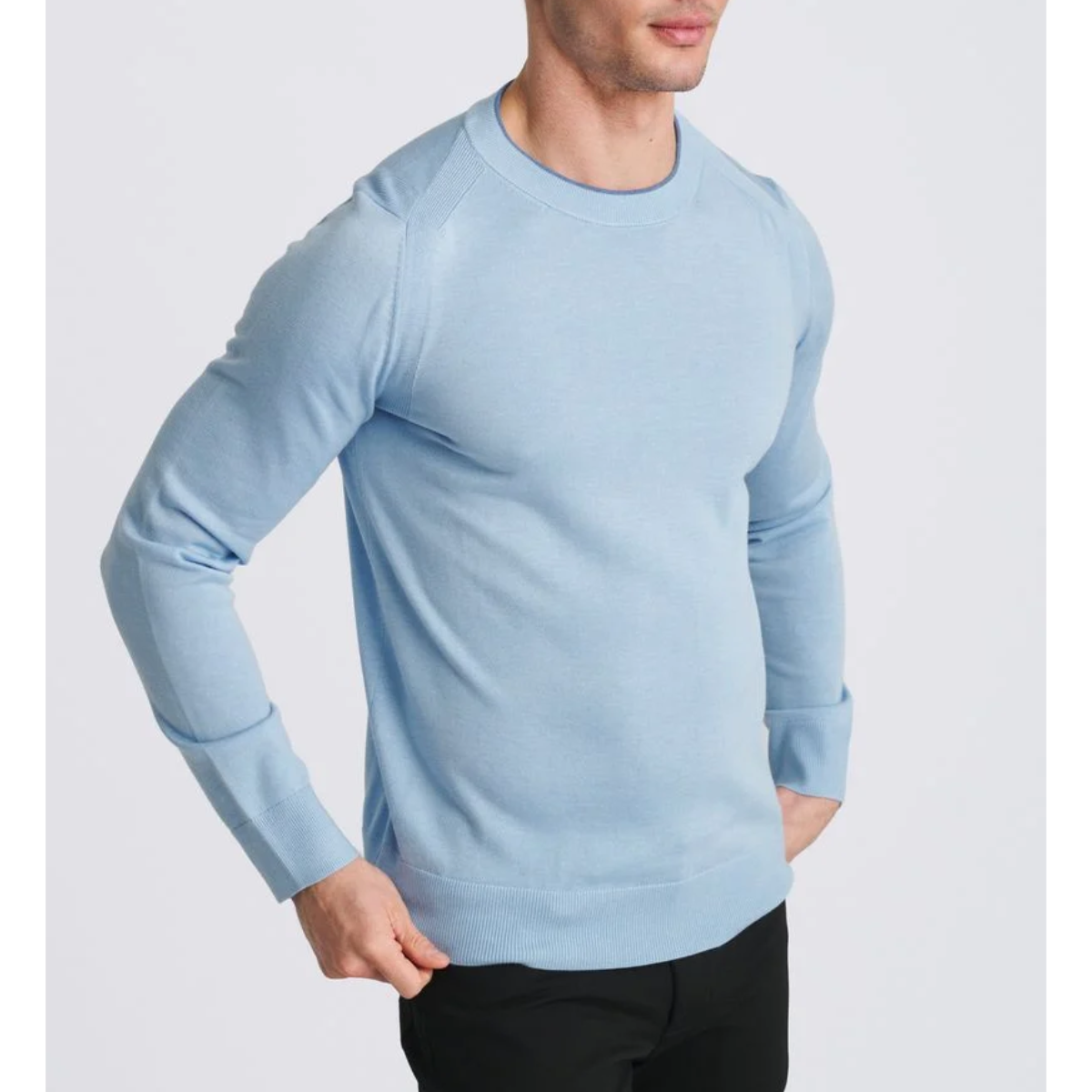 Blue Finch Contrast Crew Neck Wool Blend Knit Sweater by Postmarc