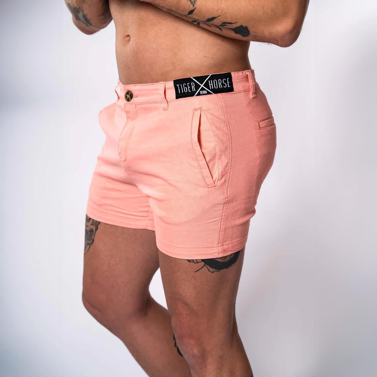 Peach Pink 4" Inseam Stretch Cotton Finn Shorts by TigerXHorse Denim