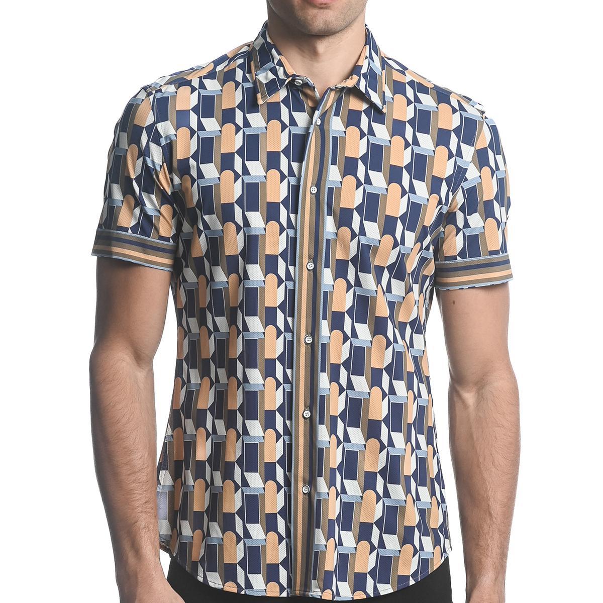 Khaki/Navy Windows Performance Stretch Short Sleeve Shirt by Postmarc