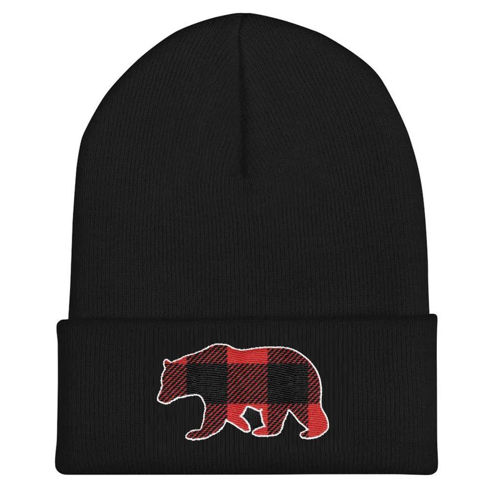 Plaid Bear Black Beanie by Swish Embassy