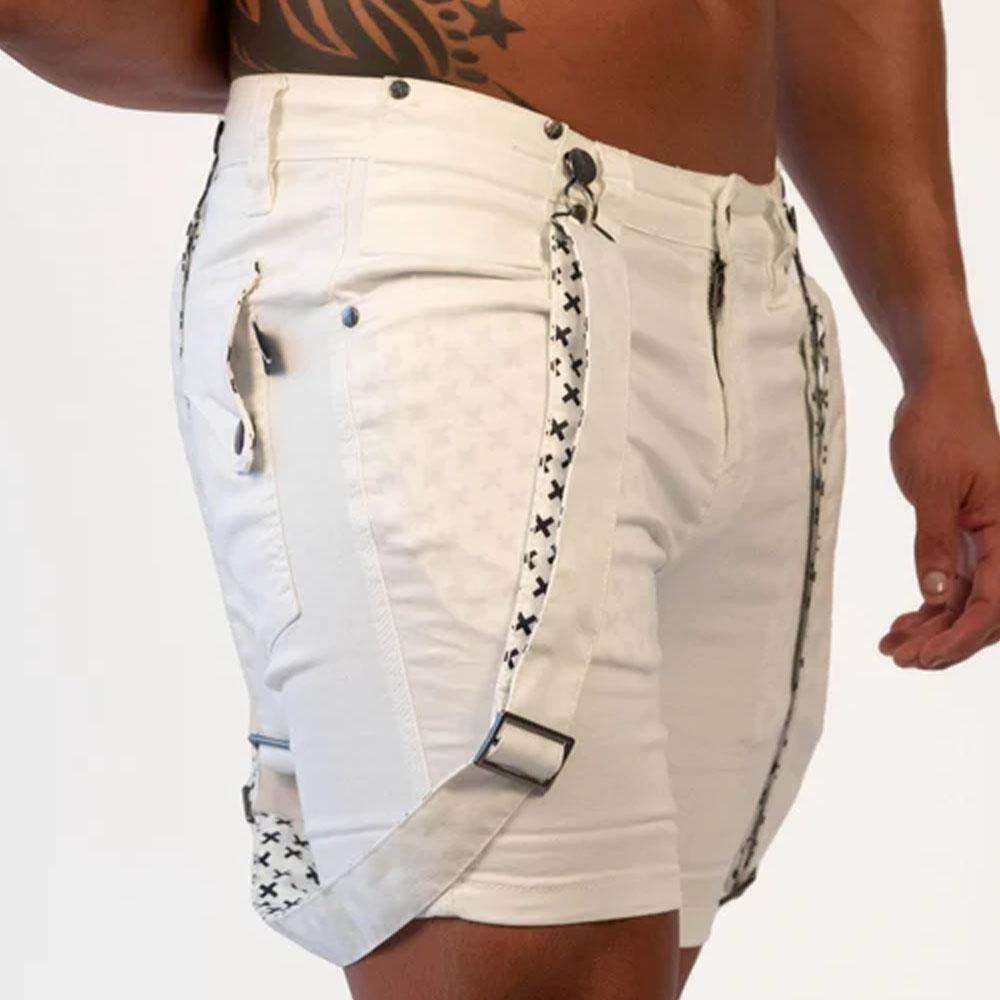 Wade White Romey Shorts with Wearable Straps by TigerXHorse Denim