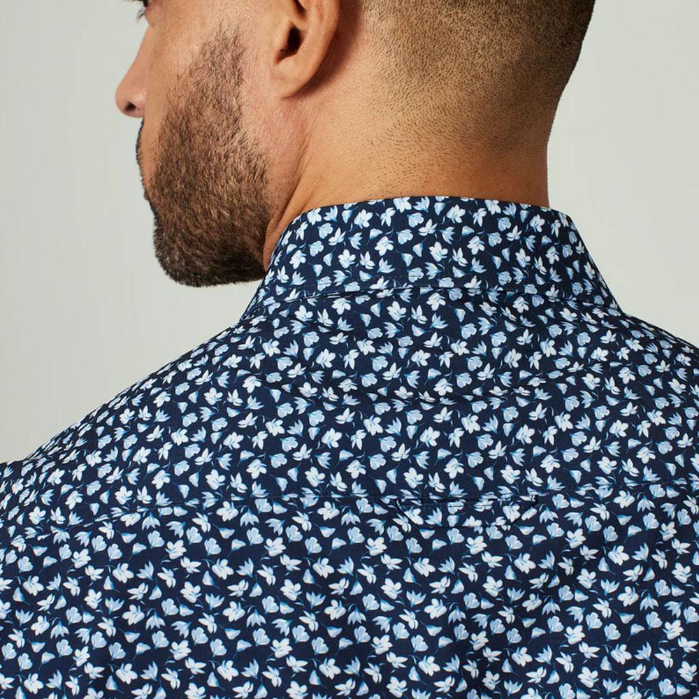 Cion Navy Floral Print Short Sleeve Shirt by 7 Diamonds