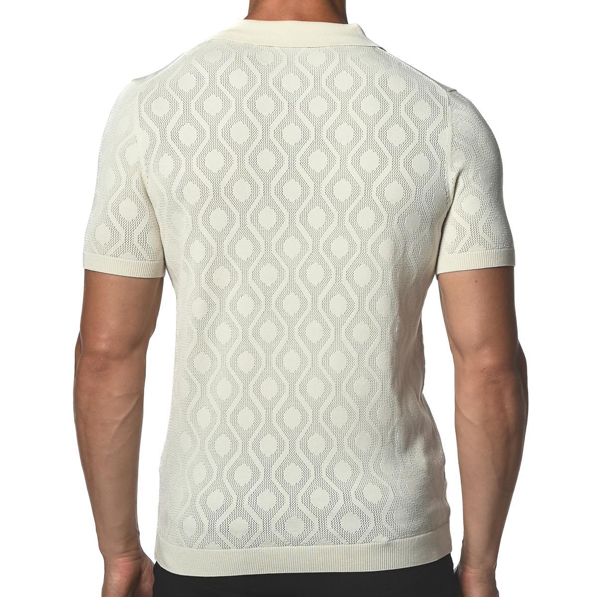 Off White Spiro Textured Silk and Tencel Mesh Knit Polo Shirt by Postmarc