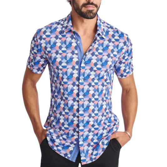 Purple/Wisteria Swirls Printed Performance Short Sleeve Shirt w/ Contrast Placket by Postmarc