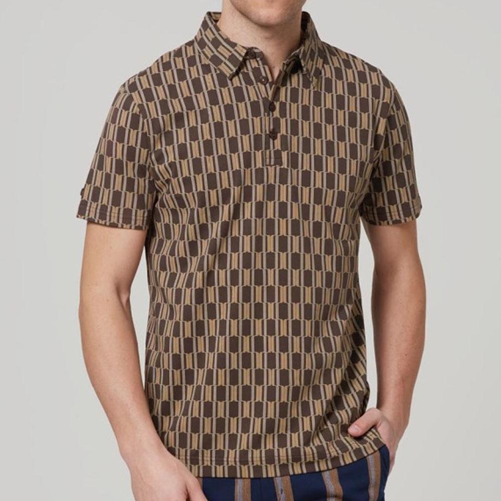 Sad Nile Brown/Blue Geometric Print Cotton Polo by 4funkyflavours
