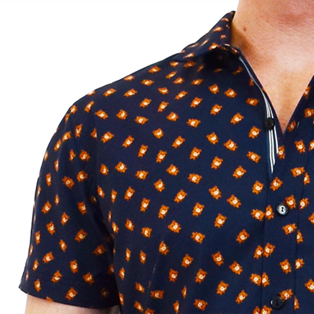 Angry Bears Navy Patterned Slim Fit Style Stretch Short Sleeve Shirt by Assassin Menswear