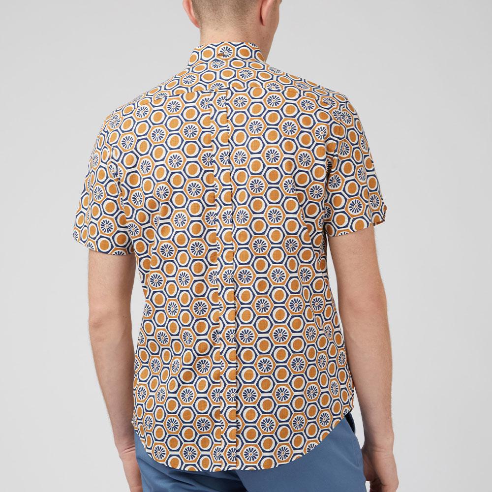 Retro Navy/Tan Floral Print Short Sleeve Shirt by Ben Sherman