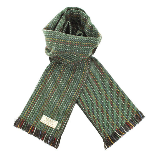 Green/Multicolor Dotted Stripe Soft Donegal Irish Wool Scarf by Mucros Weavers (SD16)