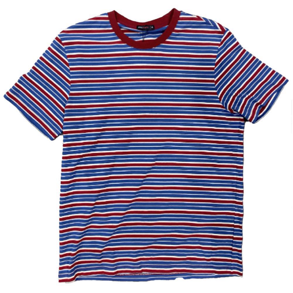 Wine/Blue Striped Stretch Knit Crew Tee by Postmarc