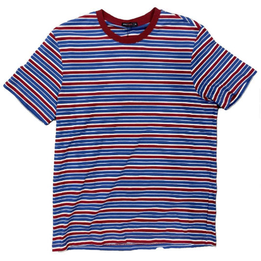 Wine/Blue Striped Stretch Knit Crew Tee by Postmarc