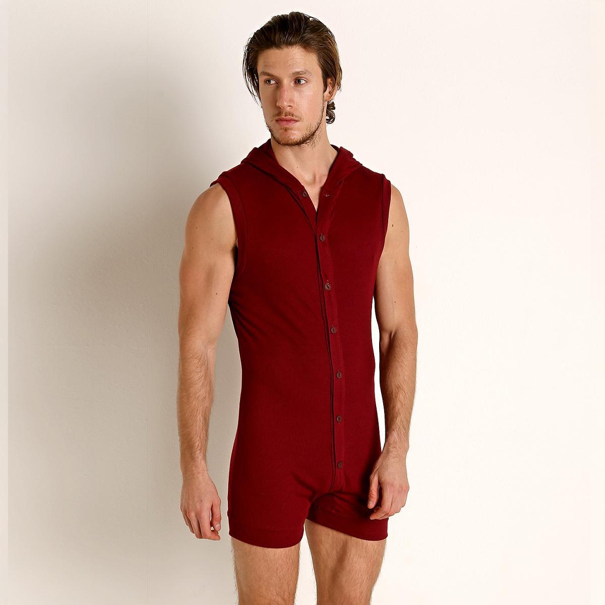 Burgundy Ribbed Hoodie Body Suit by Rick Majors