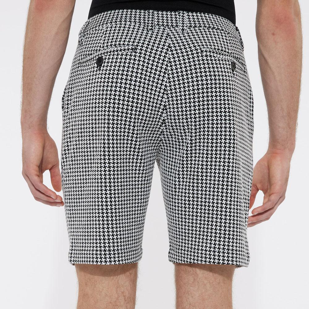 Black/White Houndstooth 8" Inseam Knit Textured Jacquard Shorts by Postmarc (PM-2506)