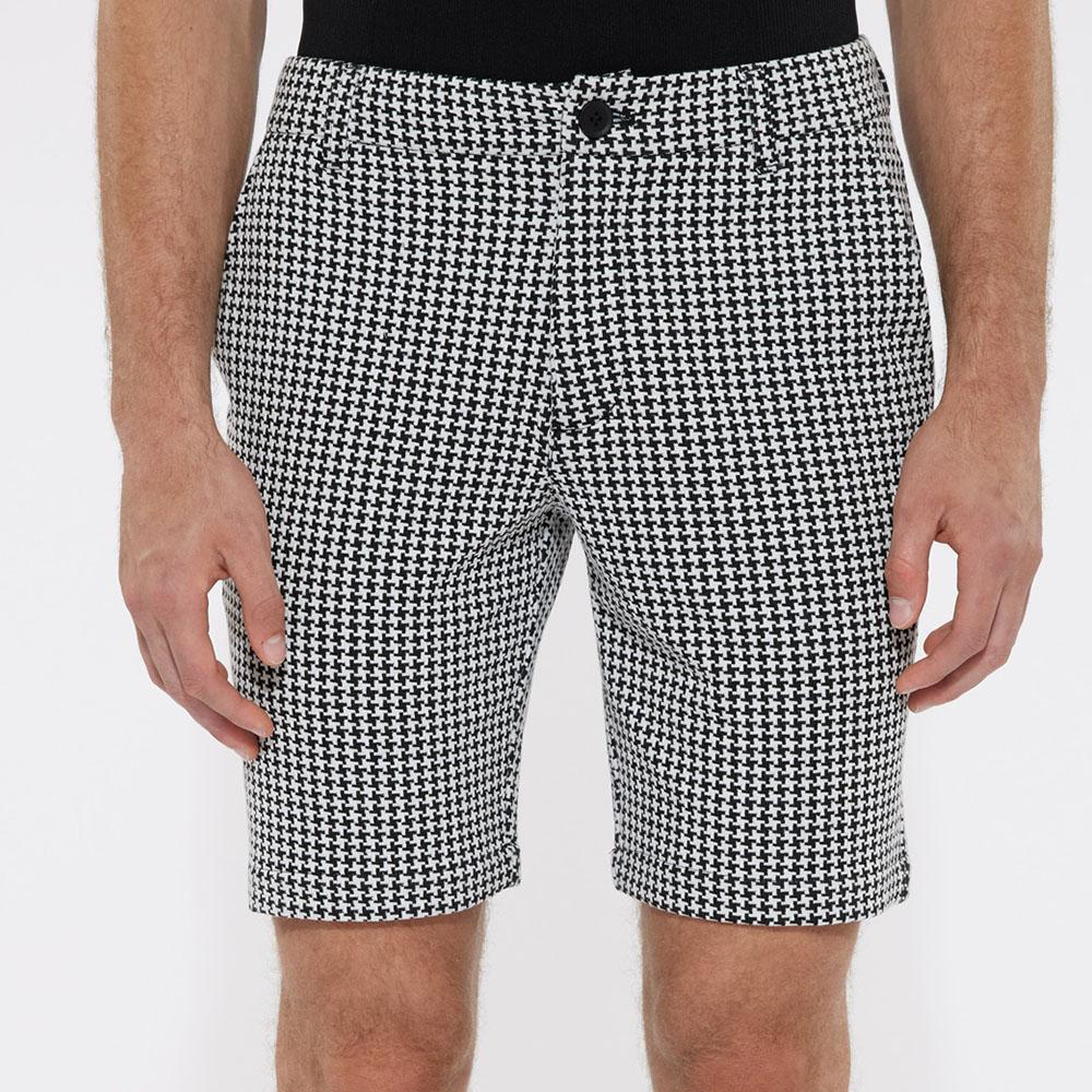 Black/White Houndstooth 8" Inseam Knit Textured Jacquard Shorts by Postmarc (PM-2506)