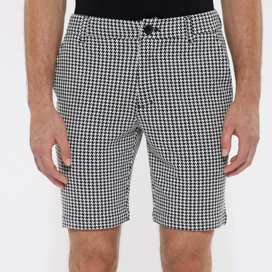 Black/White Houndstooth 8" Inseam Knit Textured Jacquard Shorts by Postmarc (PM-2506)