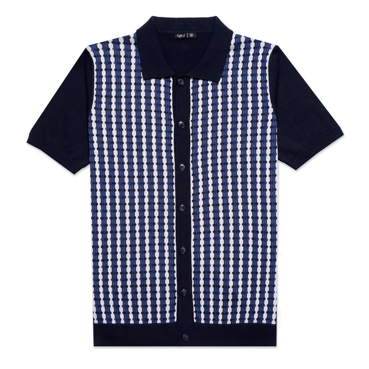 Navy Midnight Mosaic Knit Polo by Eight X
