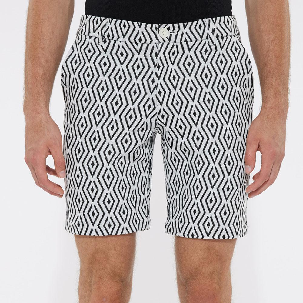Black/White Ziggy 8" Inseam Knit Textured Jacquard Shorts by Postmarc (PM-2508)