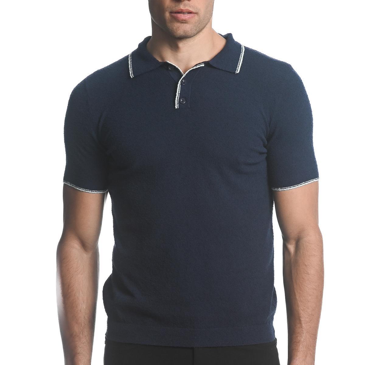 Navy/Baby Blue Lightweight Boucle Polo Shirt by Postmarc