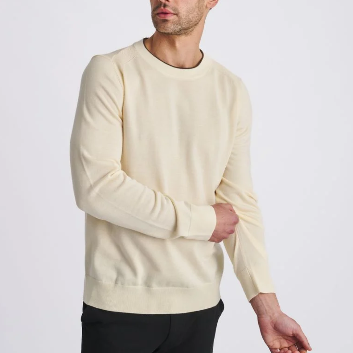 Yolk Contrast Crew Neck Wool Blend Knit Sweater by Postmarc