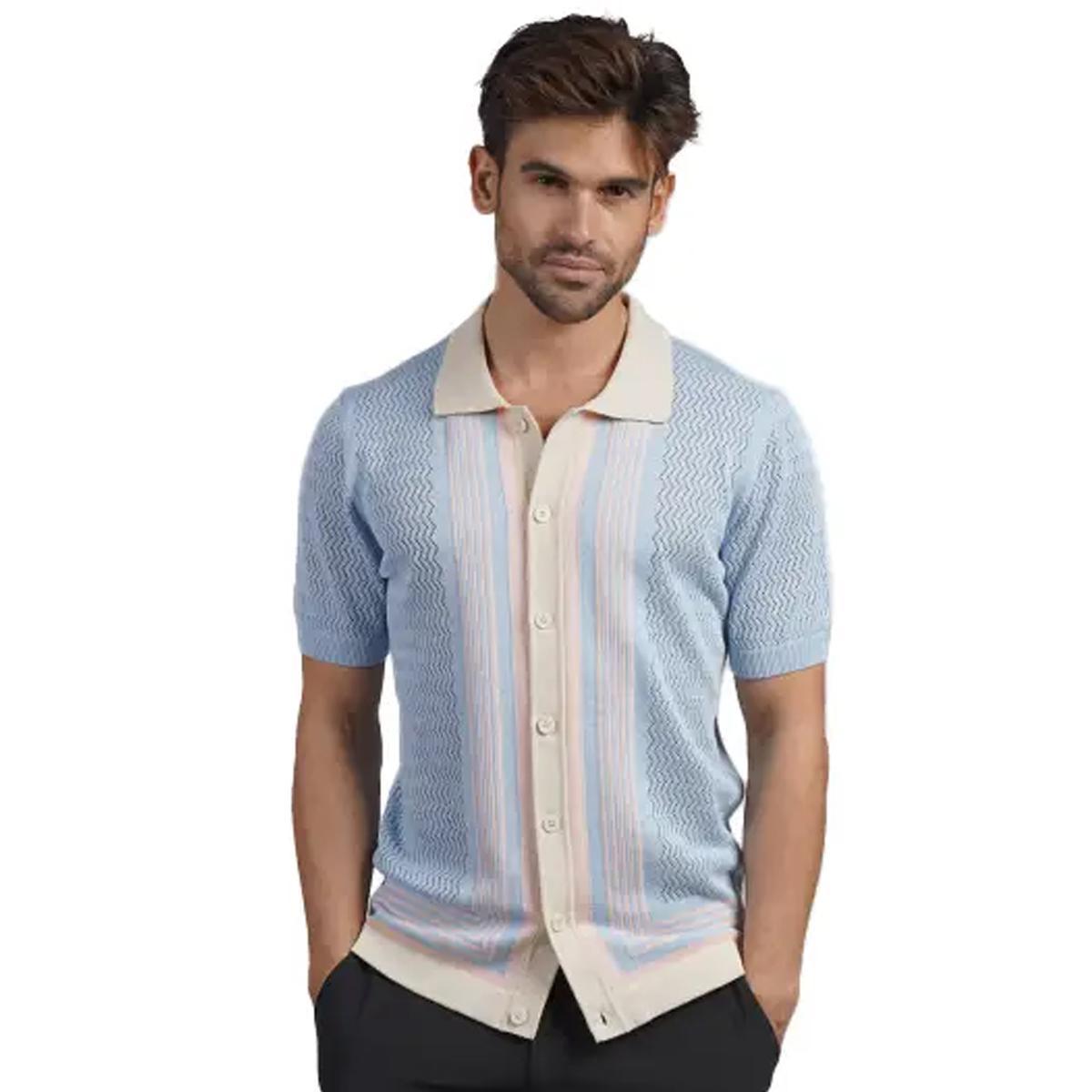 Light Blue Linear Cotton Candy Knit Polo by Eight X