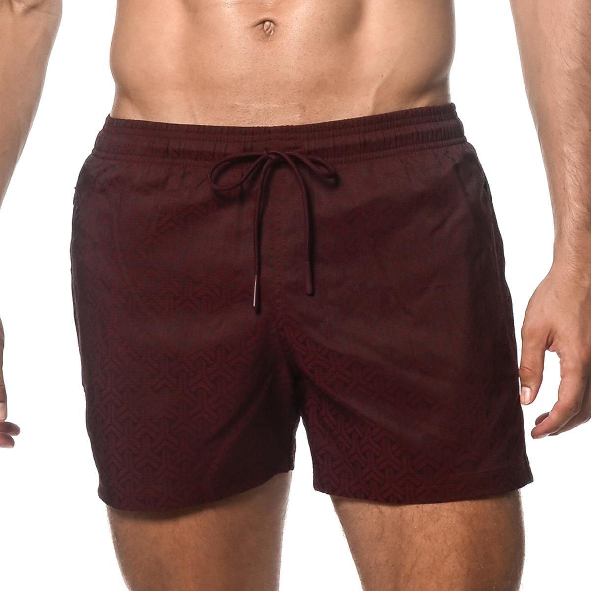 Bordeaux Triad 4.5" Jacquard Swim Shorts with Mesh Lining by Postmarc