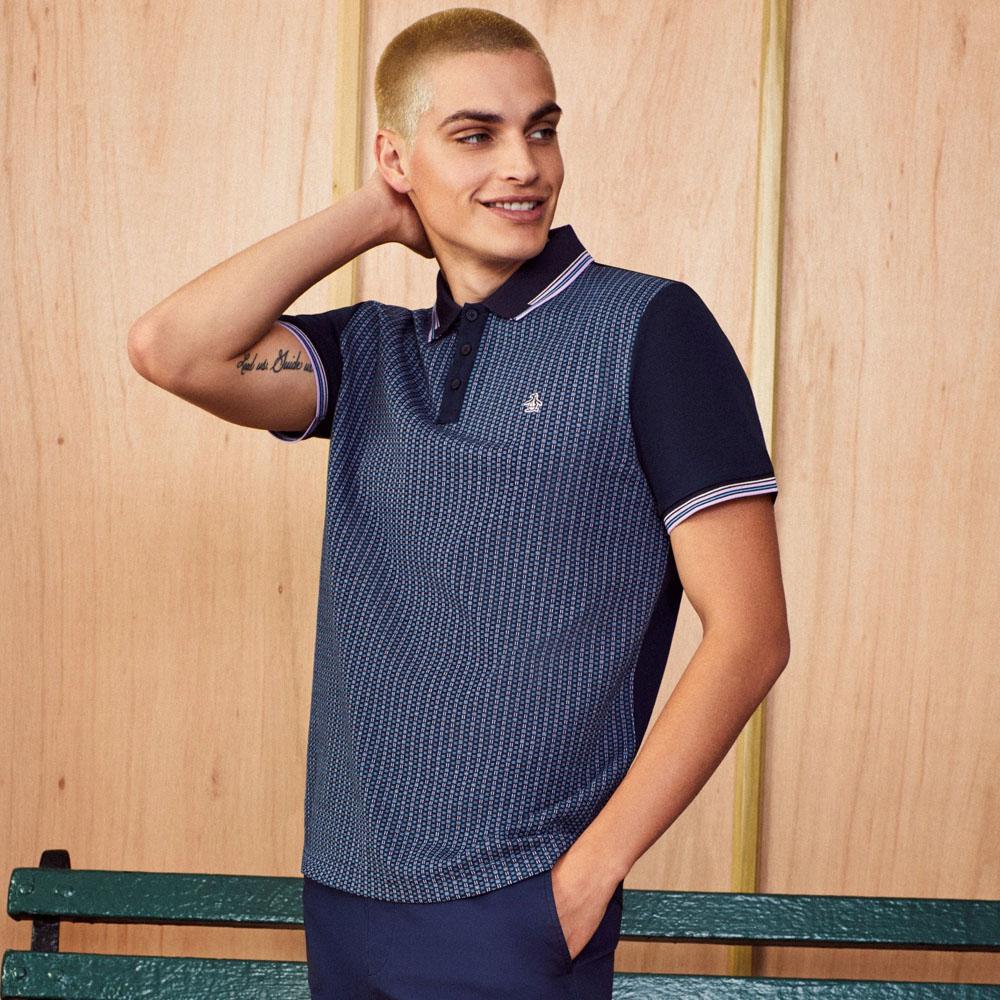 Dark Sapphire and Grape Cotton Jacquard Geometric Pattern Polo by Original Penguin