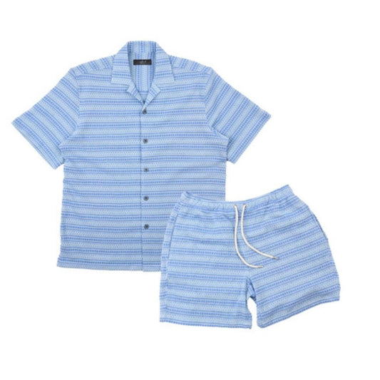 Blue Pale Tide Short Sleeve Shirt + Shorts Matching Set by Eight X