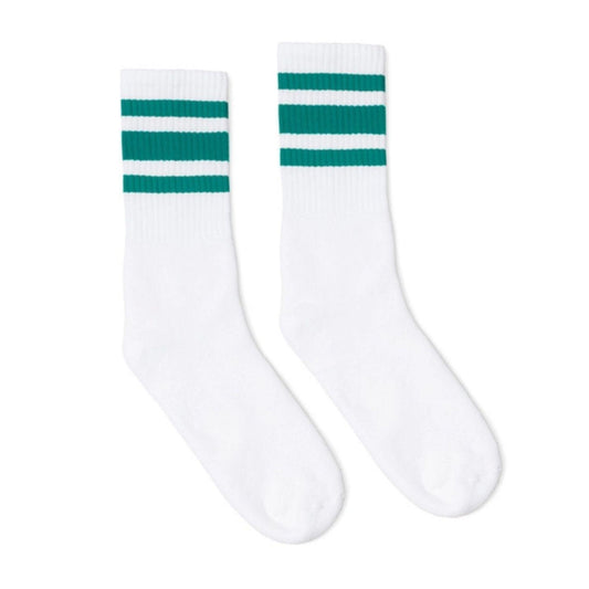 Teal Striped White Crew Socks by SOCCO