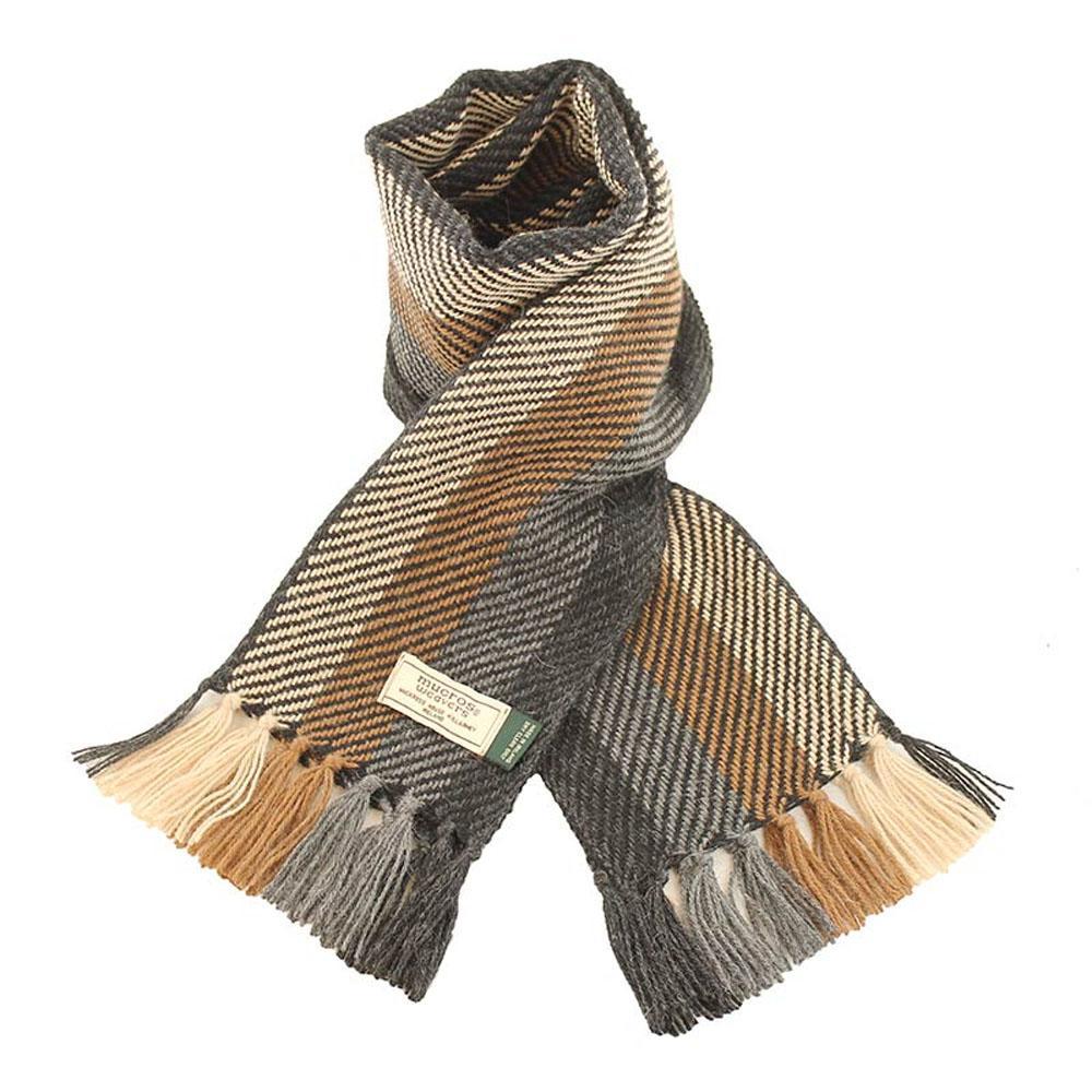 Tan/Grey Large Stripe Irish Alpaca Scarf by Mucros Weavers (A17)
