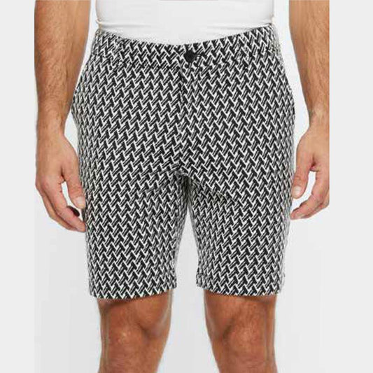 Black/White Ridge Point 8" Inseam Knit Textured Jacquard Shorts by Postmarc