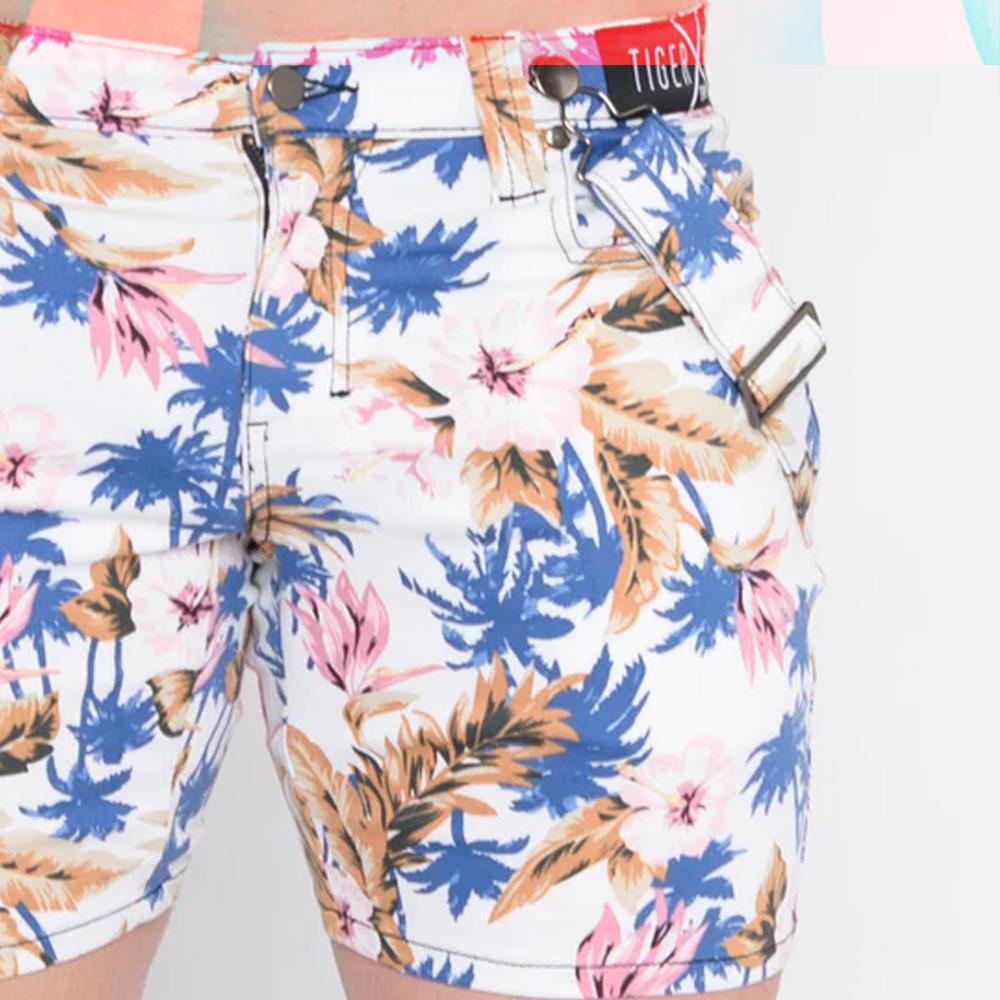Taj White Hawaiian Limited Edition Shorts with Fashion Straps by TigerXHorse Denim