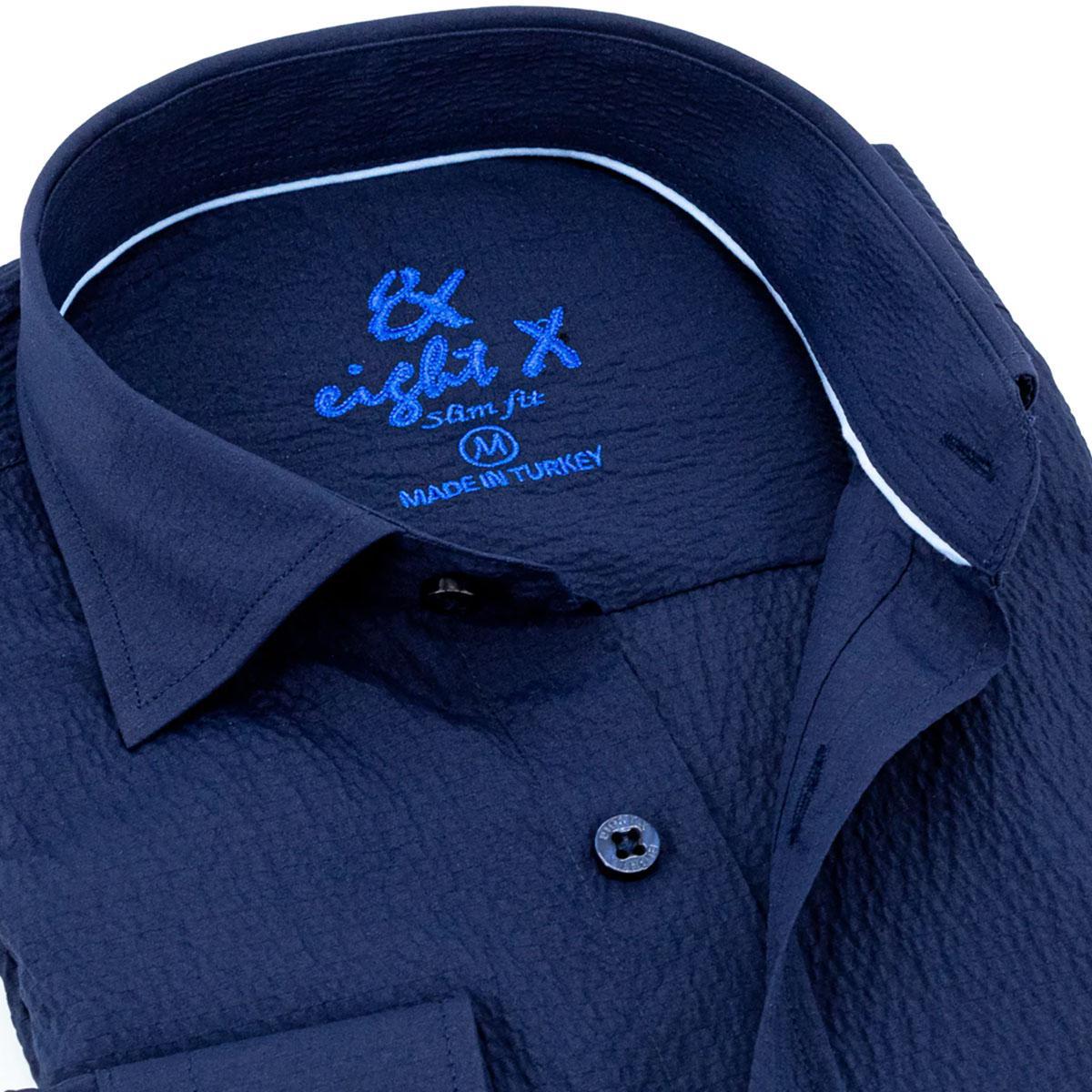 Navy Seersucker Long Sleeve Button Down Shirt by Eight-X