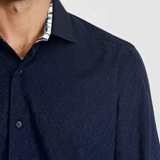 Harbor Navy Jacquard Cotton Long Sleeve Shirt by Masutto