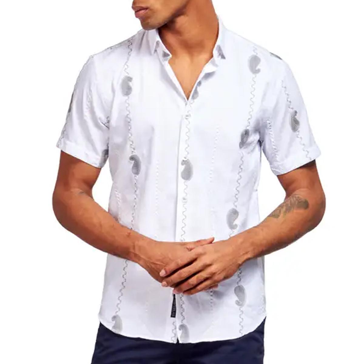 Paisley DNA Embroidered Jacquard Short Sleeve Button Down Shirt by Eight-X