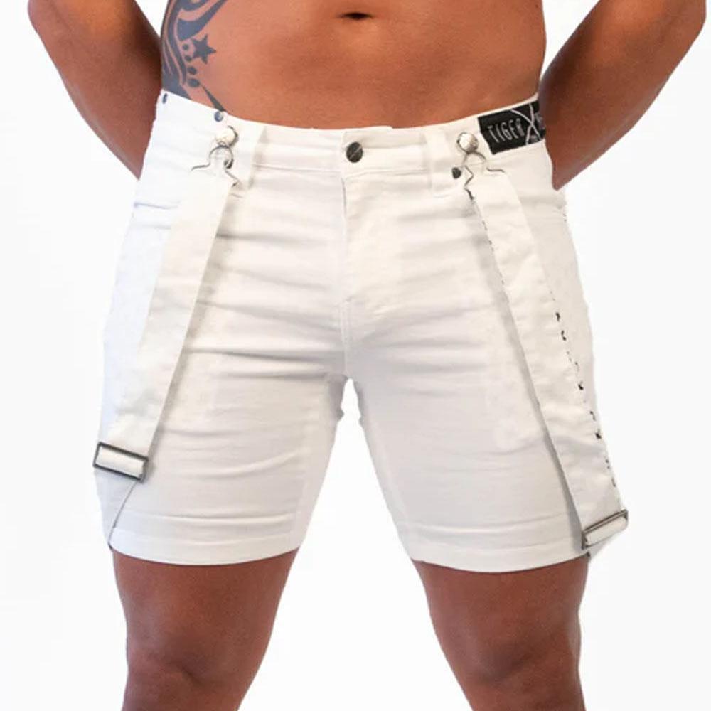 Wade White Romey Shorts with Wearable Straps by TigerXHorse Denim