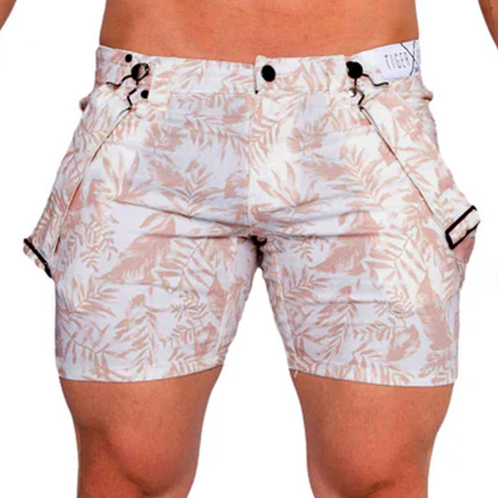 Gio Soft Pink Tropical Limited Edition Shorts with Fashion Straps by TigerXHorse Denim
