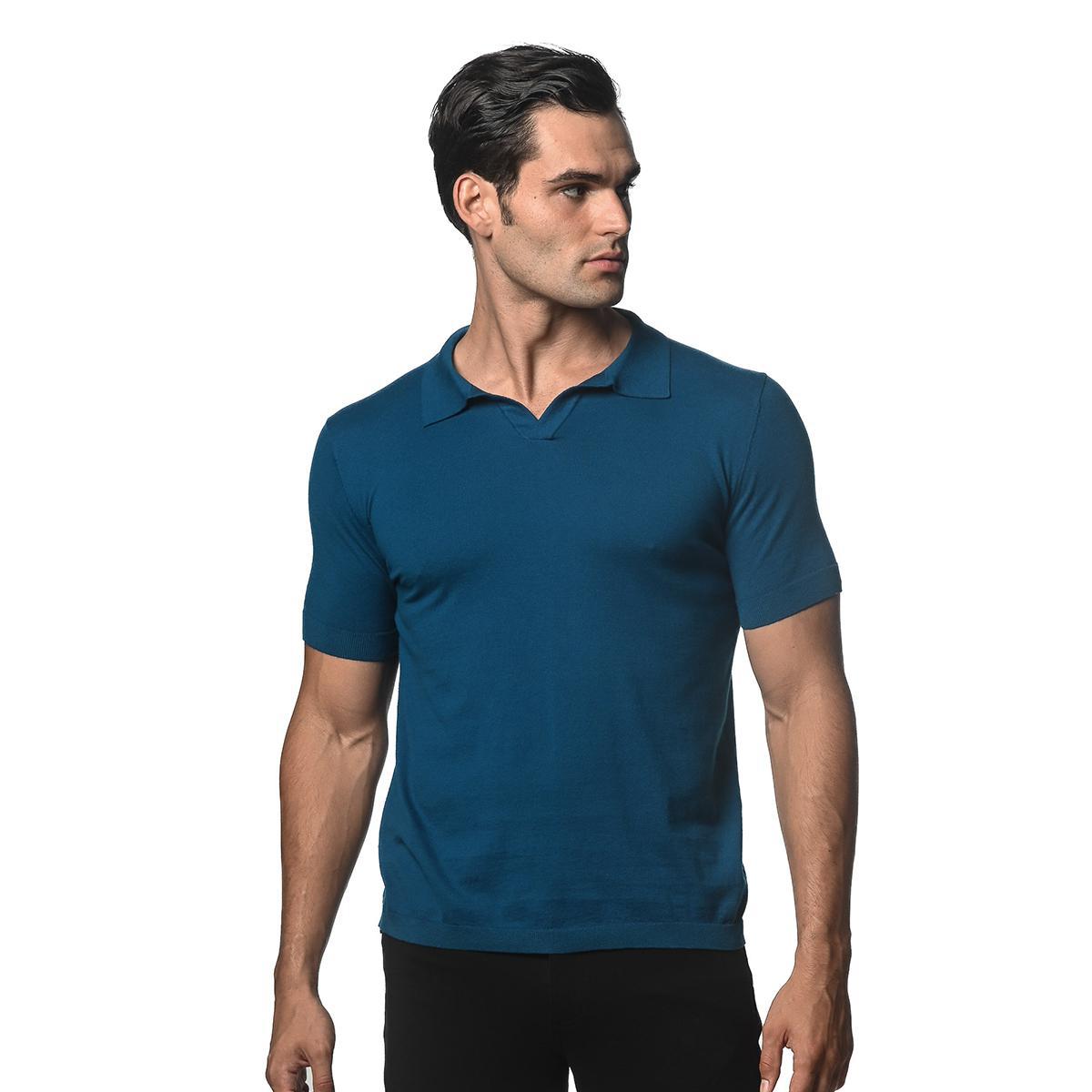 Peacock Blue Johnny Collar Knitted Polo by Postmarc