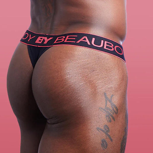Coral/Black Core Thong by Beauboy Menswear