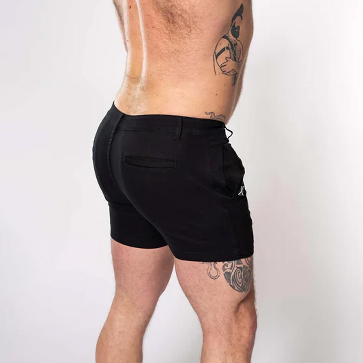 Black 4" Inseam Stretch Cotton Finn Shorts by TigerXHorse Denim