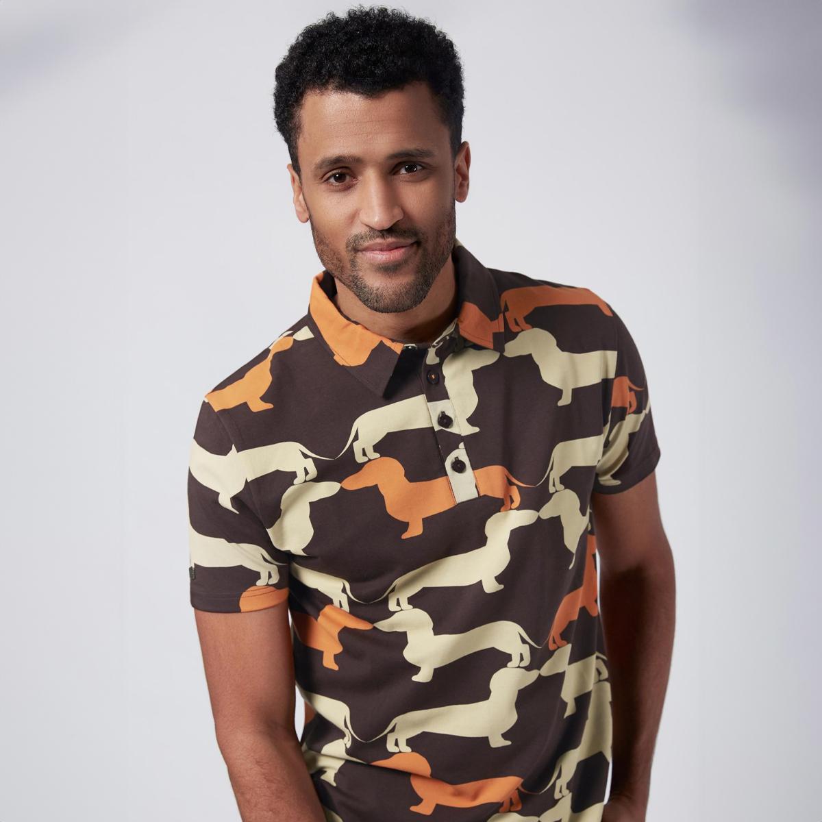 Come Back Lover Brown/Tan Weiner Dog Patterned Polo Shirt by 4funkyflavours